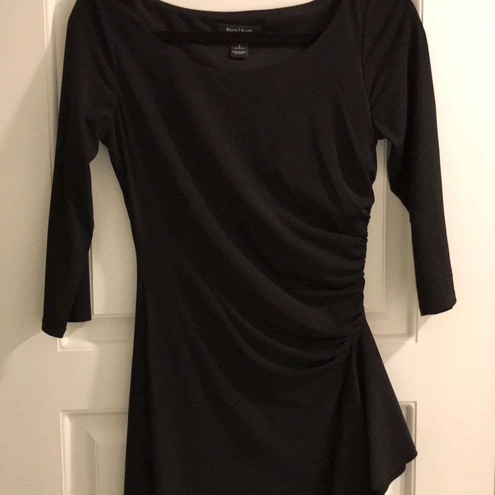 WHBM | 3/4 sleeve dress w/ ruffle and ruching